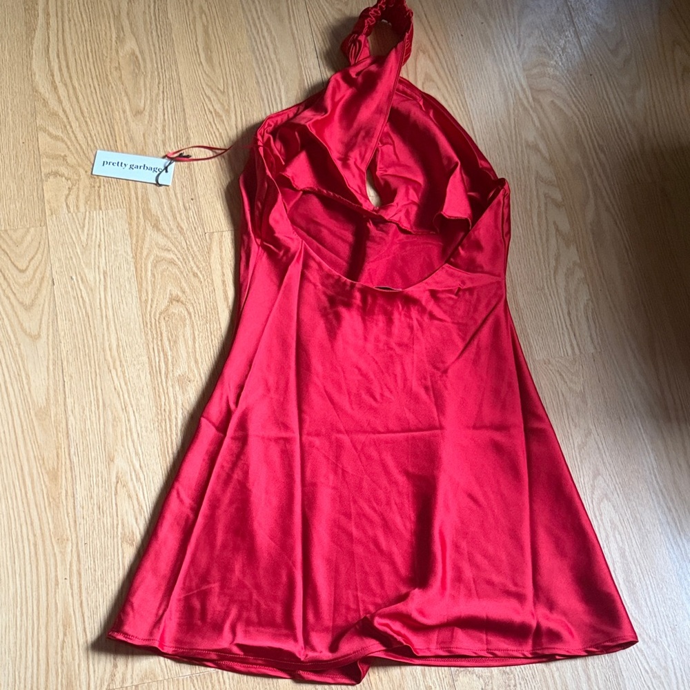 PrettyLittleThing Red Satin Halter Mini Dress